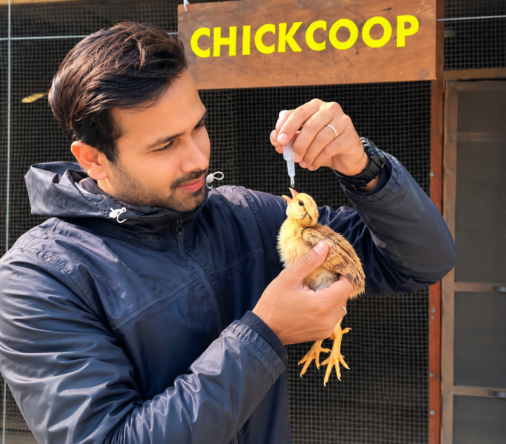 Expert injecting vaccination to chicks