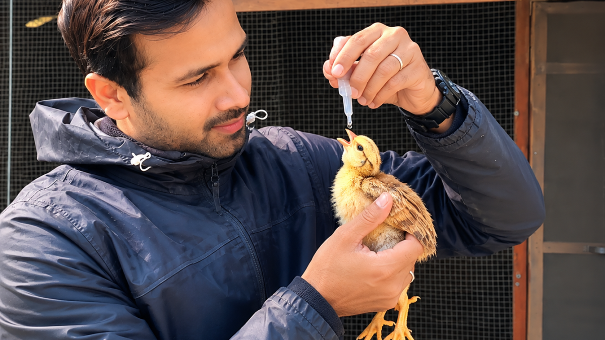 Expert injecting vaccination to chicks